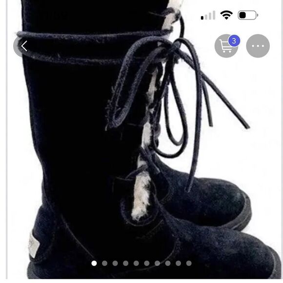 Sz 8 UGG sherpa white wool black sheepskin uptown 2 laceup tall boot /ugg shoe - Picture 3 of 10